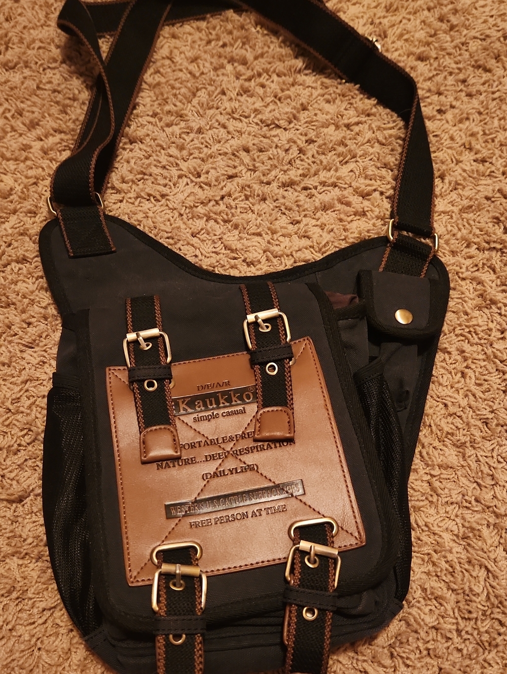 Kaukko Black and Brown Messenger Heavier Canvas Bag